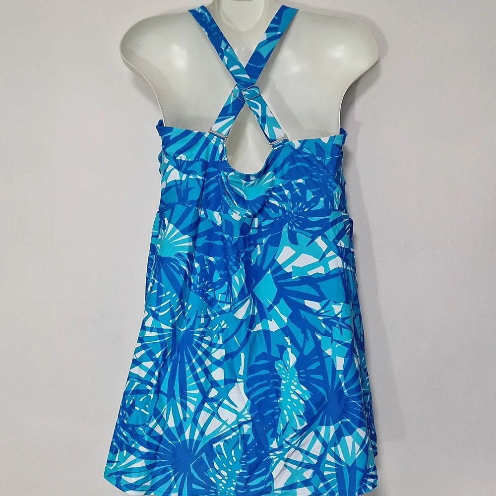 Avenue Tropical Blue One Piece Swim Dress Swimsuit